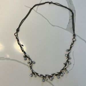 Ann Taylor Loft long layering necklace gold white with rhinestones